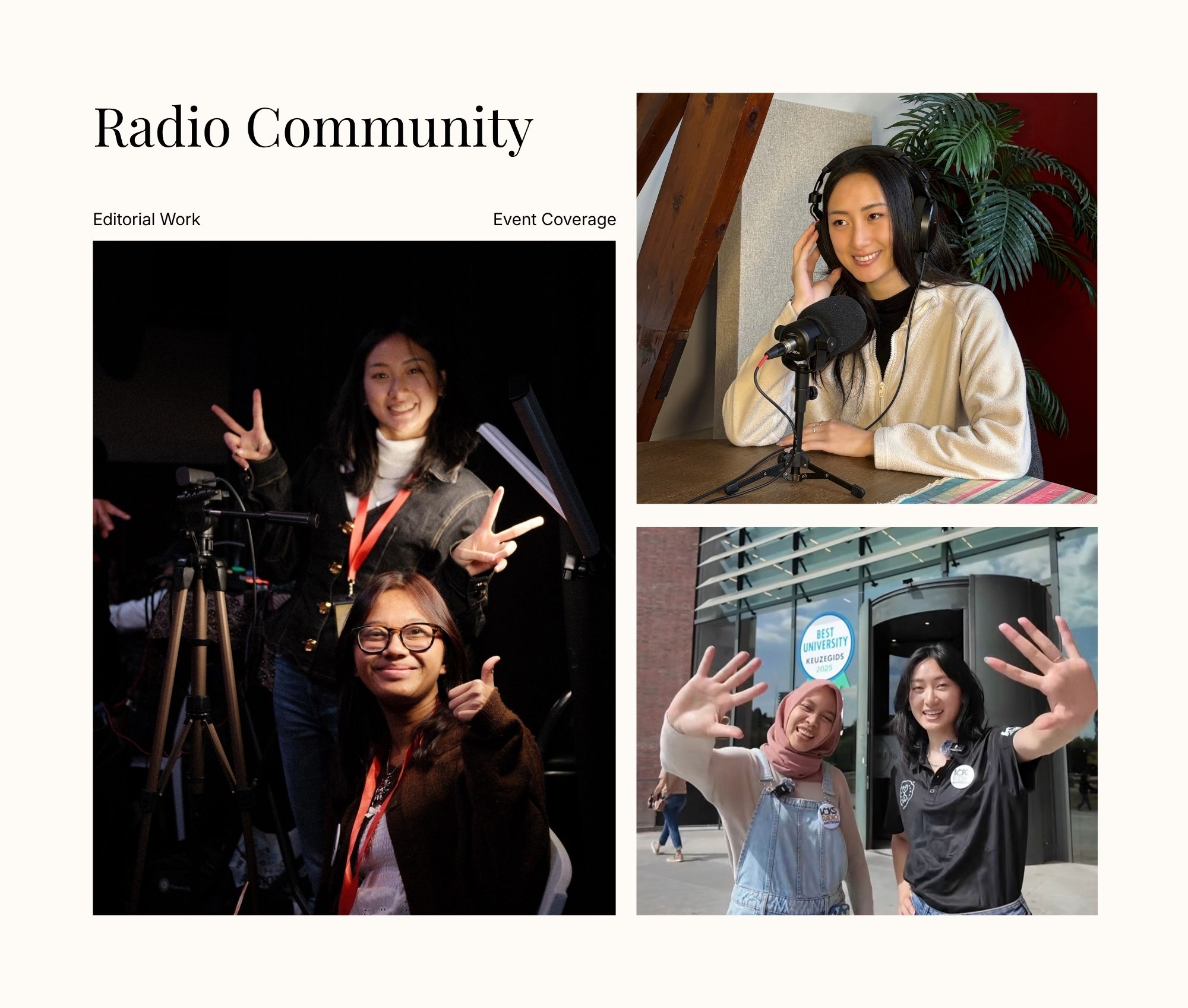 VOKS Radio Amsterdam presenting and editorial work collage